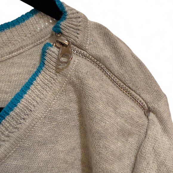 Lane Bryant Long Sleeved Grey Blue & Green Brown Striped Sweater w/Zipper Detail - Picture 2 of 5